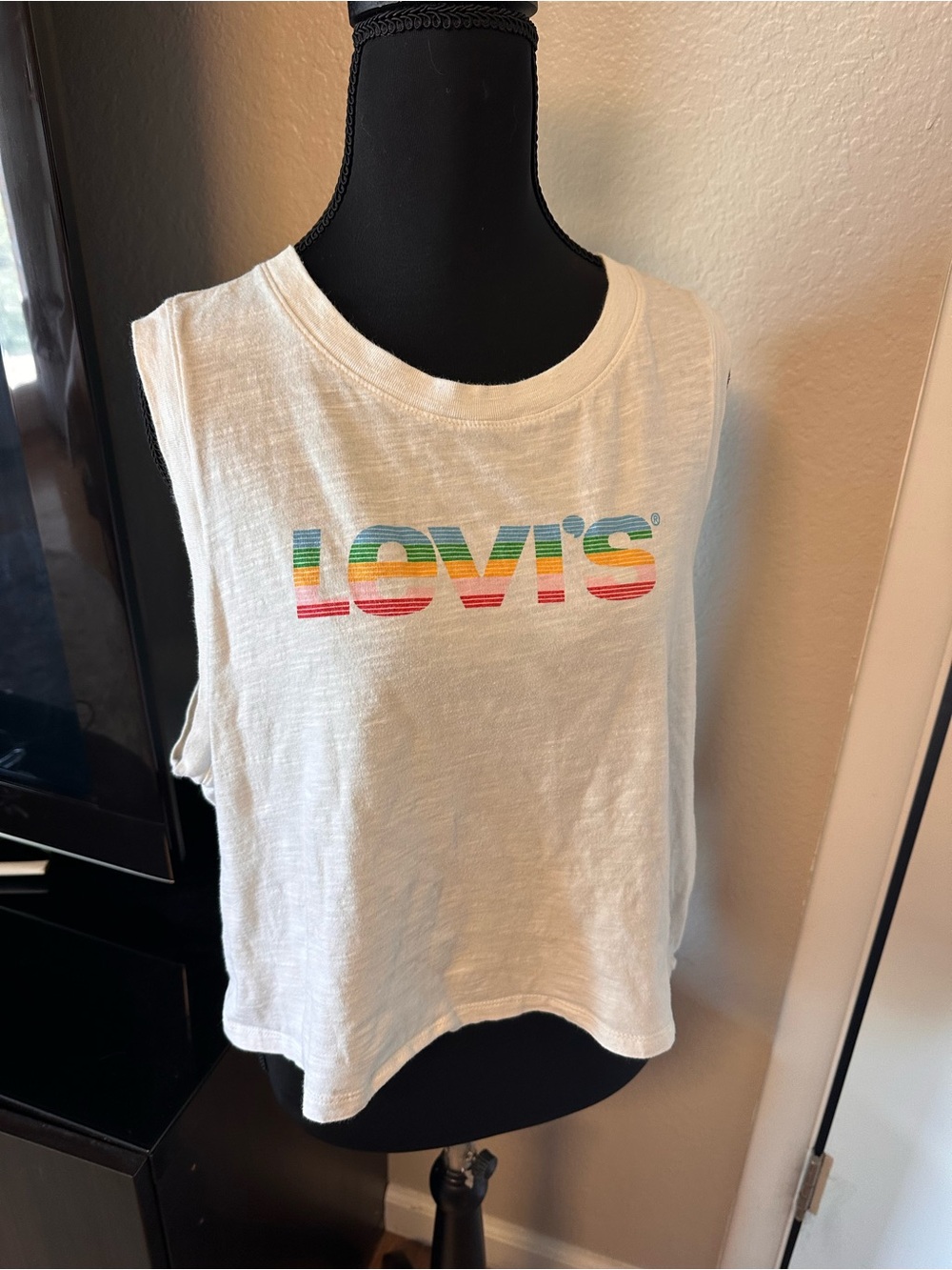 Levi's White Cropped Tank with Rainbow Logo